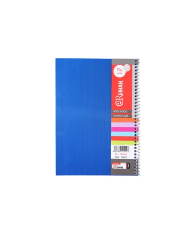 دفتر50برگ فنری طلقی ابی پررنگ ریحان