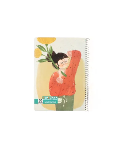 دفتر 50 برگ فنری اسپادانا طرح دختر عینکی با گل زرد