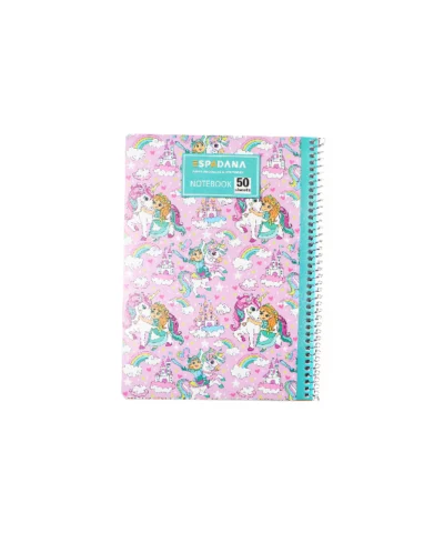 دفتر 50 برگ فنری اسپادانا طرح استیکر دختر و اسب تک شاخ