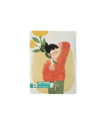 دفتر 80 برگ فنری اسپادانا طرح دختر عینکی با گل زرد