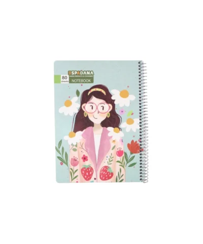 دفتر 80 برگ فنری اسپادانا طرح دختر عینکی تو باغ گل