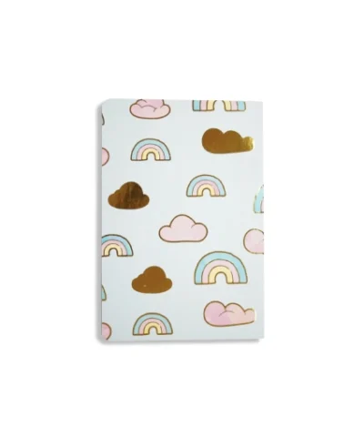 دفتر50برگ ته چسب پاستلی طلاکوب سویل طرح استیکر ابر و رنگین کمون