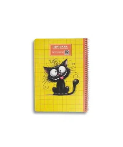 دفتر 50 برگ شطرنجی فنری اسپادانا طرح گربه سیاه